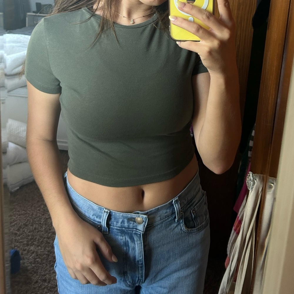 Navy green cropped wild fable top